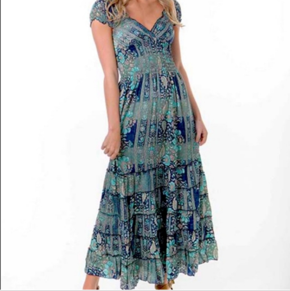 Cienna Rosa Dress in Aqua Bloom size Large